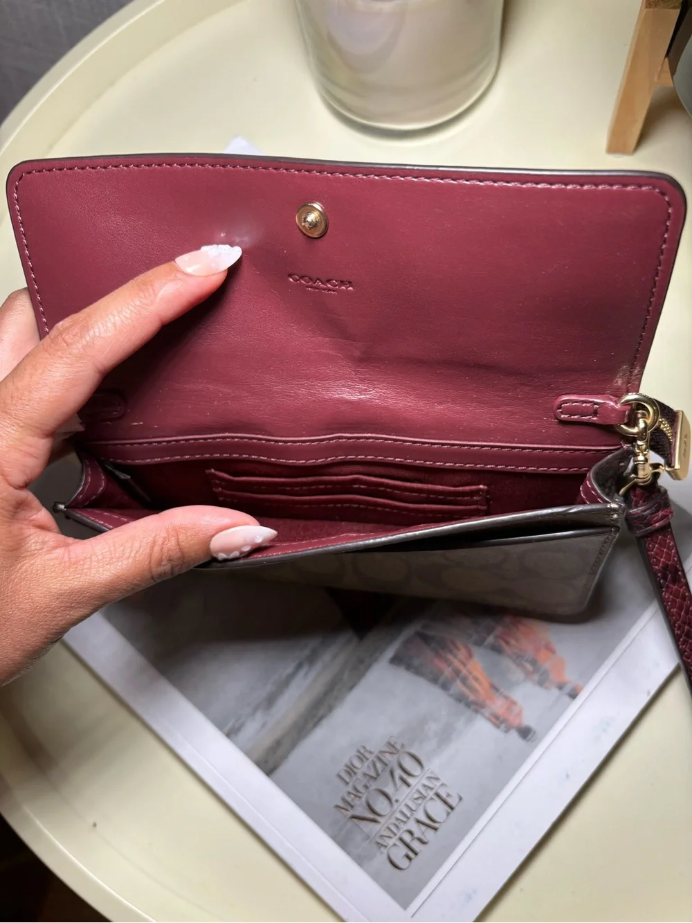 Coach Two-Tone Signature Canvas & Leather Wristlet - Plum & Tan